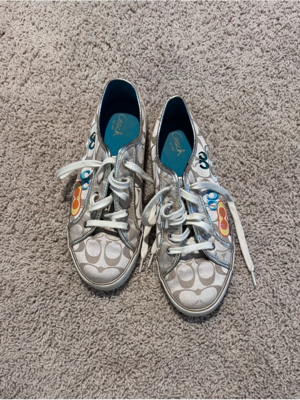 Coach Gold Signature Sneakers with Colorful Accents